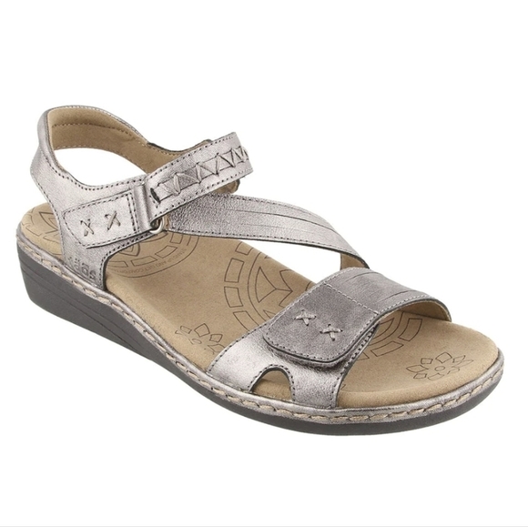 Taos Womens Zenith Pewter Hook&loop Comfort Wedge Sandals shoes sz 7 - Picture 2 of 14